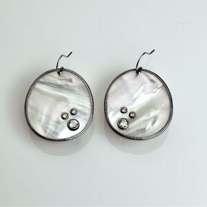 Silpada Sterling Silver Mother of Pearl Earrings Bezel Set Cubic Zirconia